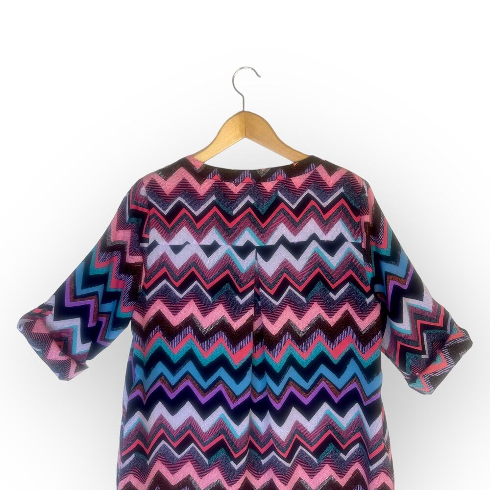 Skies Are Blue Chevron Shirt Dress L Multi Pink Purple Teal Black Zig Zag Print - Picture 8 of 12